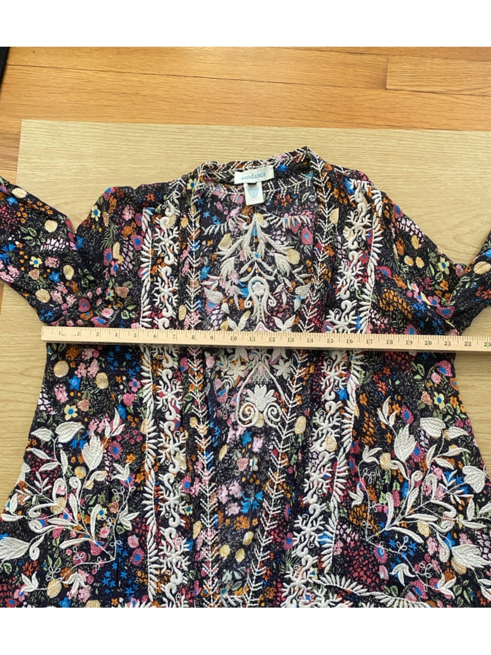 Sundance Black Floral Embroidered Open-Front Kimono -Festival Style - Picture 8 of 13